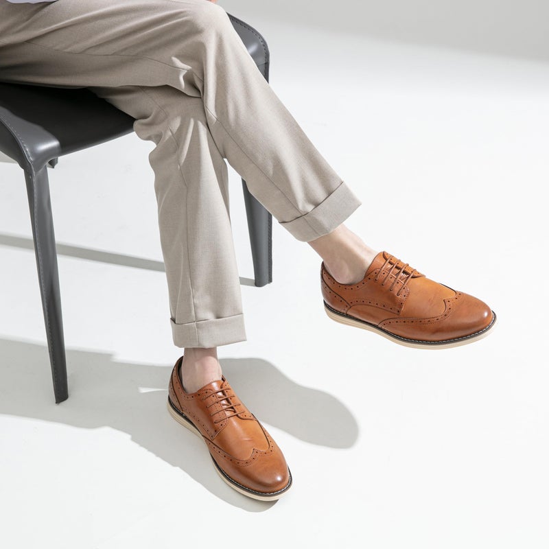 Vostey Mens Casual Dress Shoes Wingtip Plain Business Dress Shoes for Men (BMY617A Brown 14) - Image 2